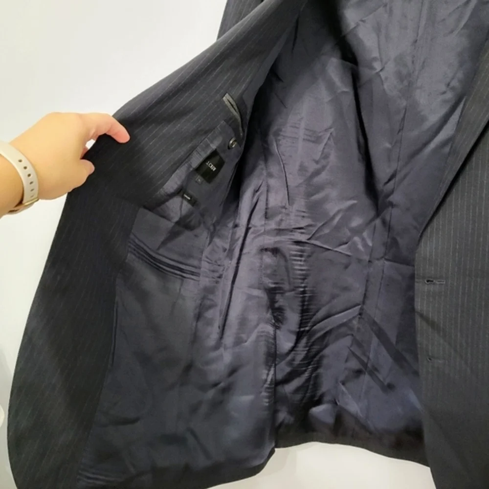 J. Crew Ludlow Slim-Fit Loro Piana Wool Black Pinstripe Men's Suit Jacket Office
